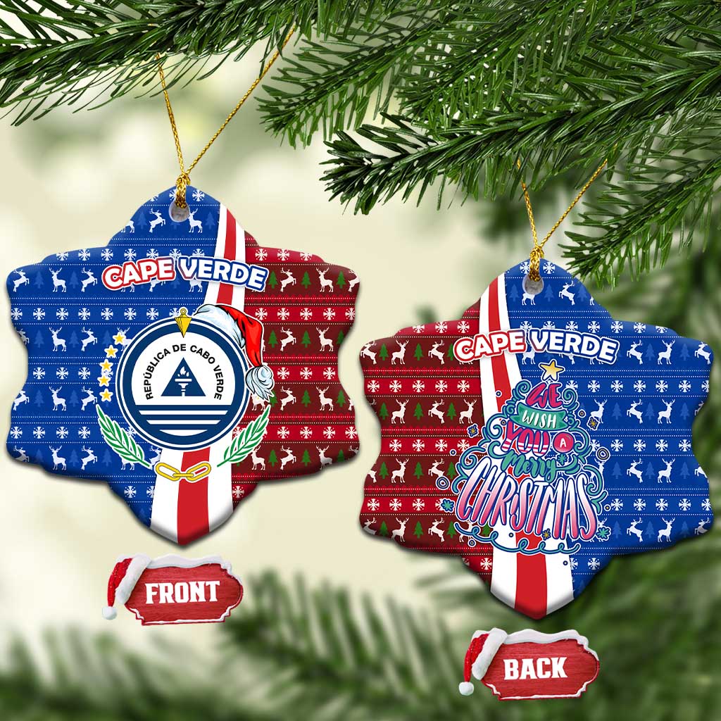 Cape Verde Christmas Ceramic Ornament Festive Pattern Christmas Tree and National Emblem Motif - African Pride