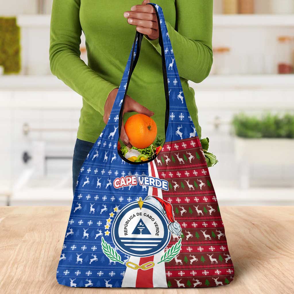 Cape Verde Christmas Grocery Bag Festive Pattern Christmas Tree and National Emblem Motif - African Pride