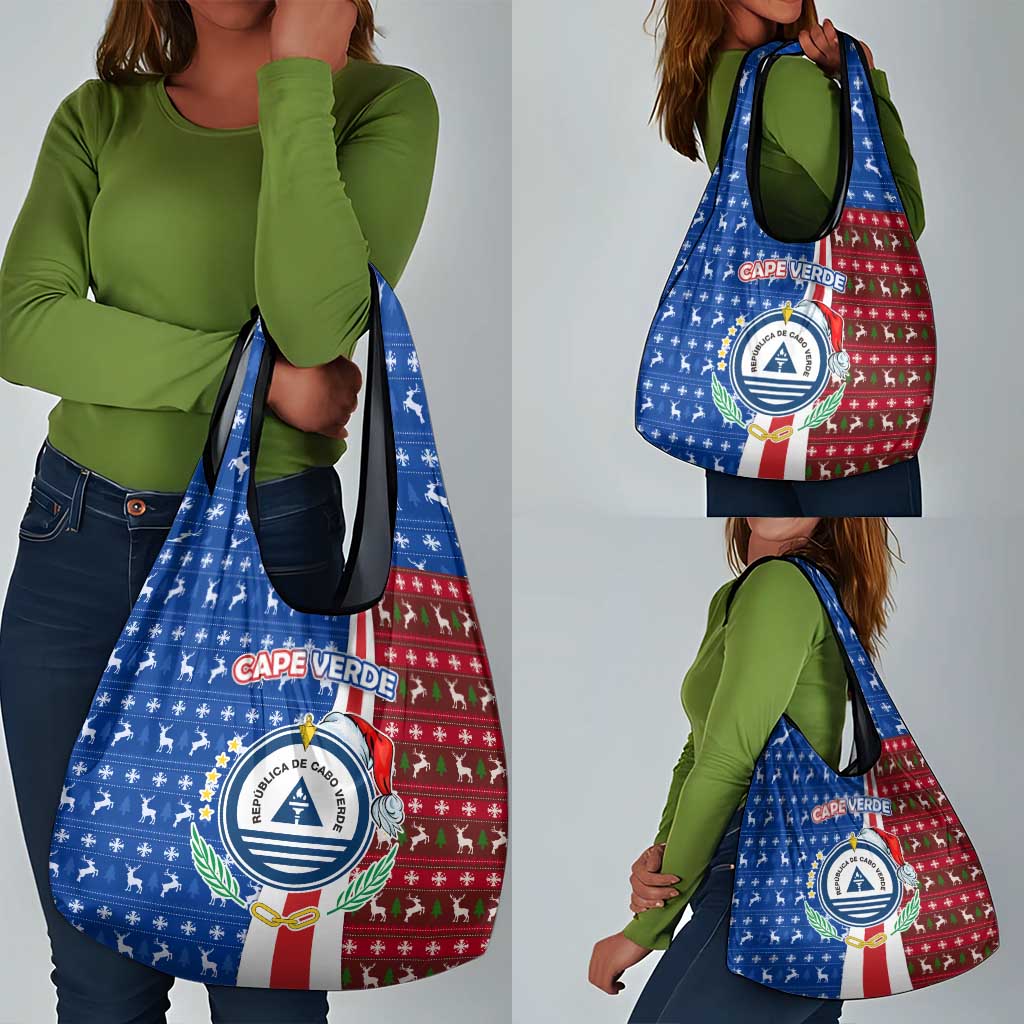 Cape Verde Christmas Grocery Bag Festive Pattern Christmas Tree and National Emblem Motif - African Pride