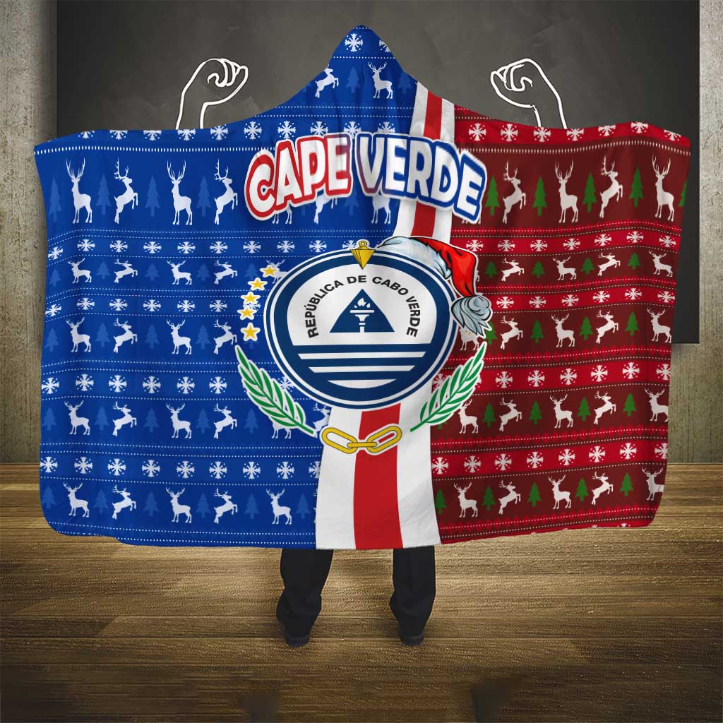 Cape Verde Christmas Hooded Blanket Festive Pattern Christmas Tree and National Emblem Motif - African Pride