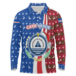 Cape Verde Christmas Long Sleeve Polo Shirt Festive Pattern Christmas Tree and National Emblem Motif - African Pride