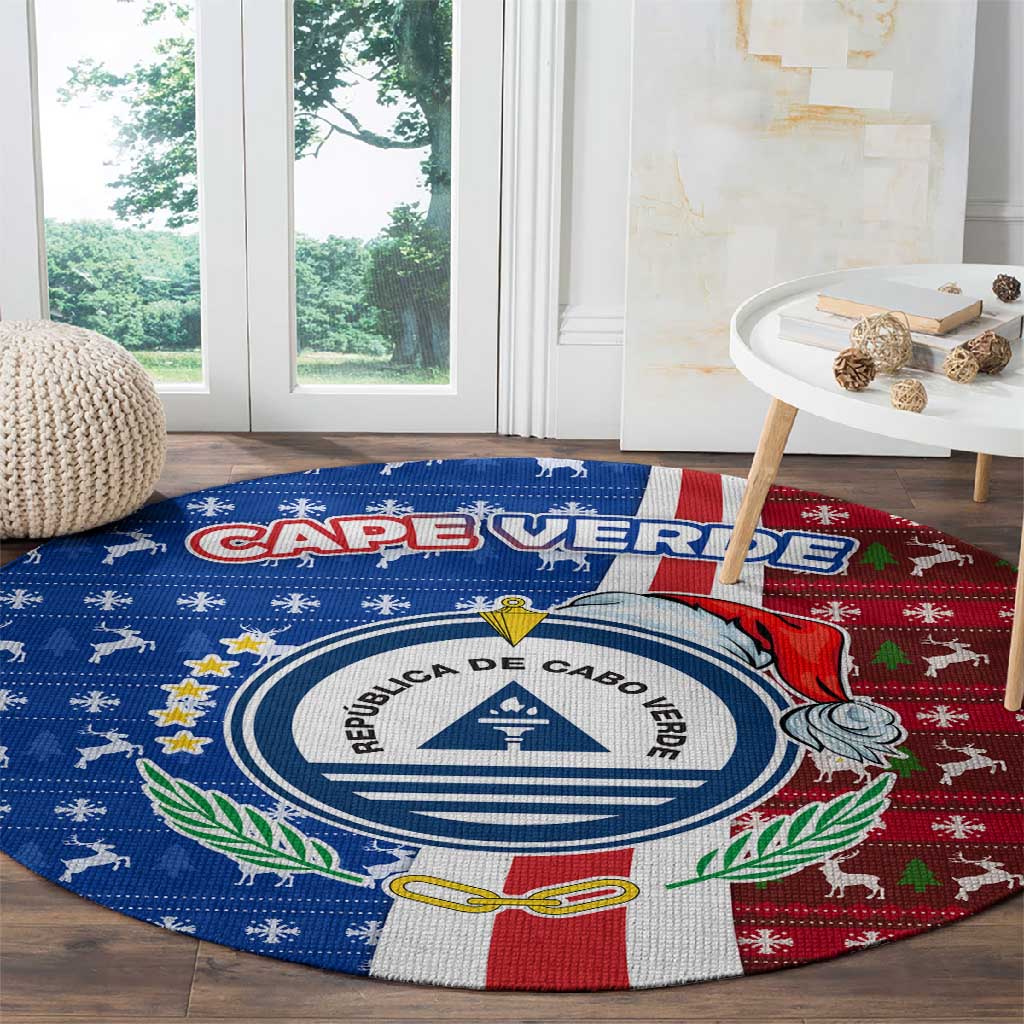 Cape Verde Christmas Round Carpet Festive Pattern Christmas Tree and National Emblem Motif - African Pride