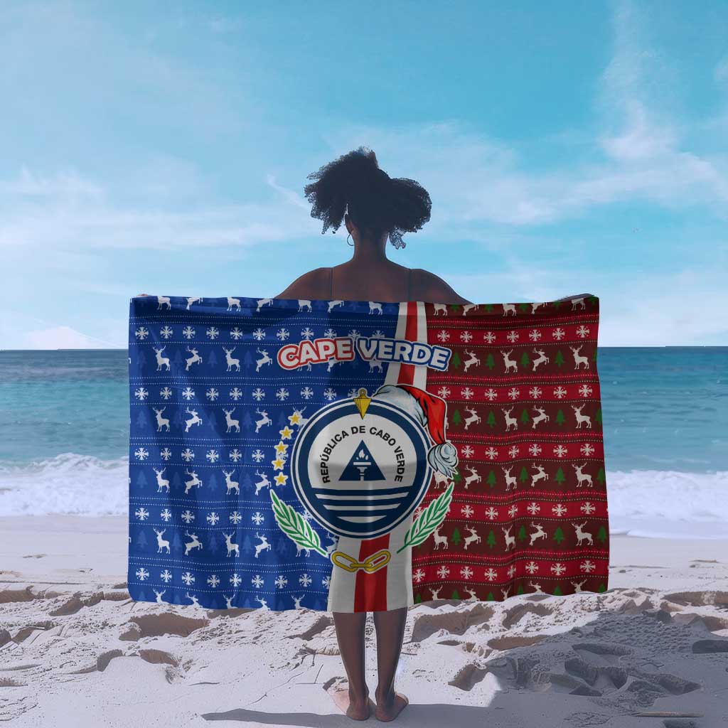 Cape Verde Christmas Sarong Festive Pattern Christmas Tree and National Emblem Motif - African Pride