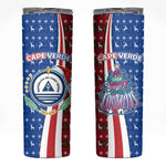 Cape Verde Christmas Skinny Tumbler Festive Pattern Christmas Tree and National Emblem Motif - African Pride