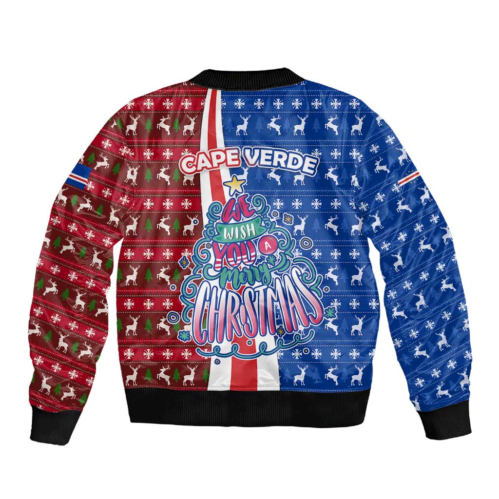Cape Verde Christmas Sleeve Zip Bomber Jacket Festive Pattern Christmas Tree and National Emblem Motif - African Pride
