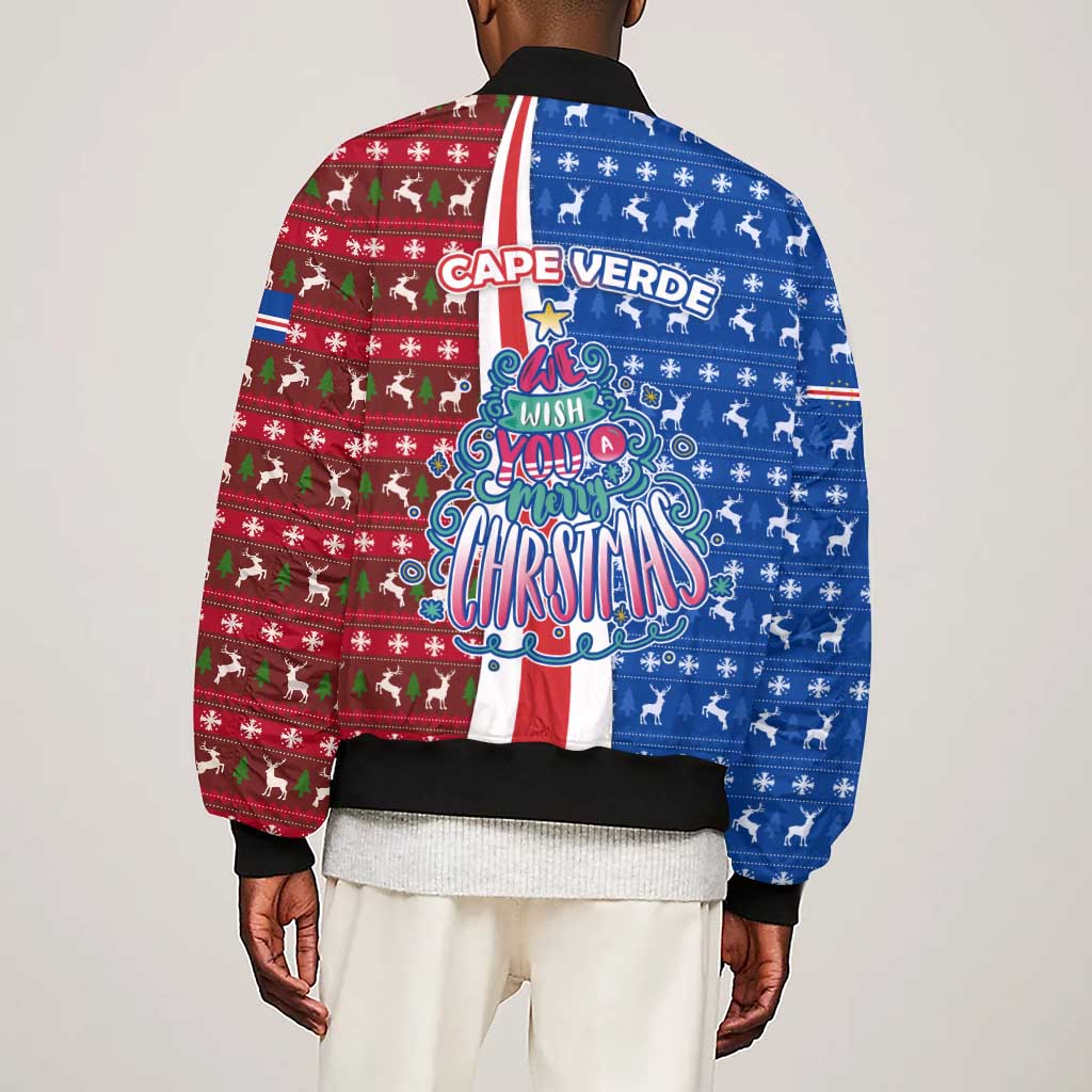 Cape Verde Christmas Sleeve Zip Bomber Jacket Festive Pattern Christmas Tree and National Emblem Motif - African Pride