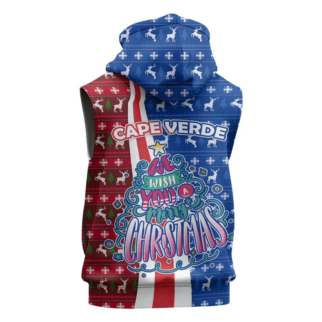 Cape Verde Christmas Sleeveless Zip Hoodie Festive Pattern Christmas Tree and National Emblem Motif - African Pride