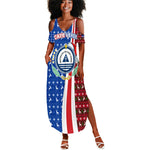 Cape Verde Christmas Summer Maxi Dress Festive Pattern Christmas Tree and National Emblem Motif - African Pride