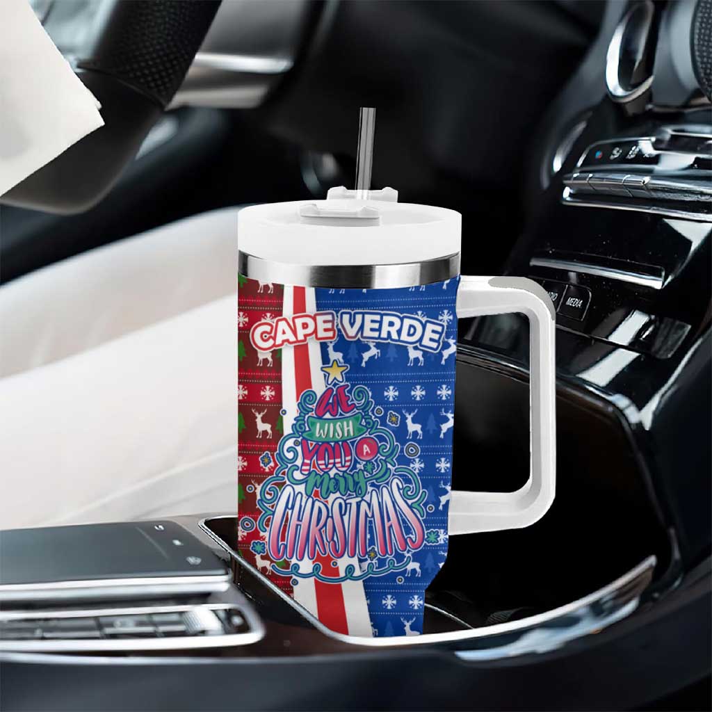 Cape Verde Christmas Tumbler With Handle Festive Pattern Christmas Tree and National Emblem Motif - African Pride