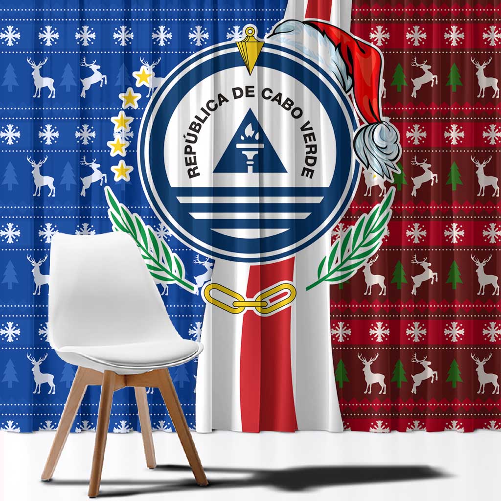 Cape Verde Christmas Window Curtain Festive Pattern Christmas Tree and National Emblem Motif - African Pride