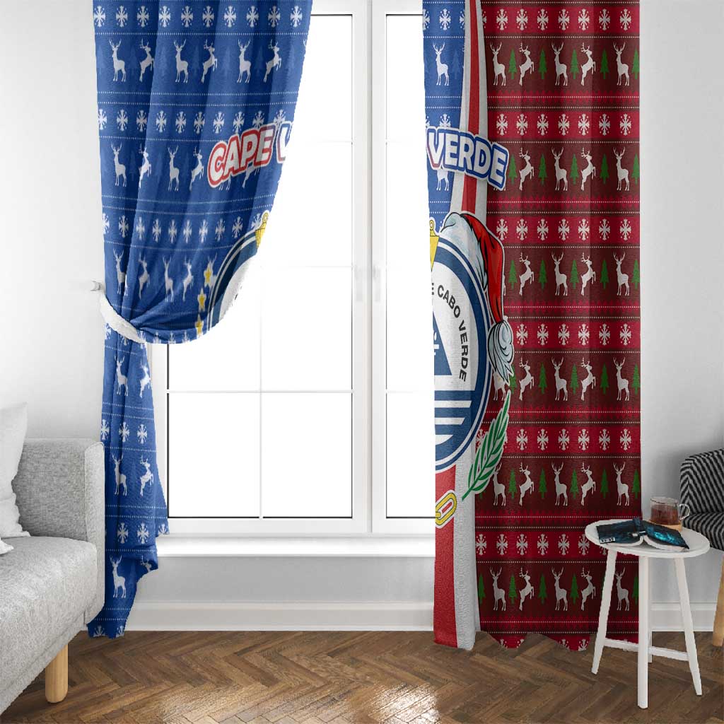 Cape Verde Christmas Window Curtain Festive Pattern Christmas Tree and National Emblem Motif - African Pride