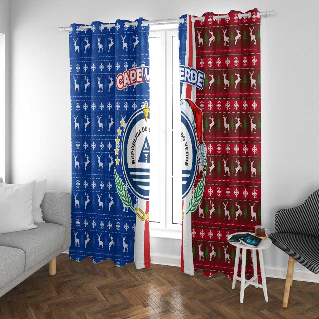 Cape Verde Christmas Window Curtain Festive Pattern Christmas Tree and National Emblem Motif - African Pride