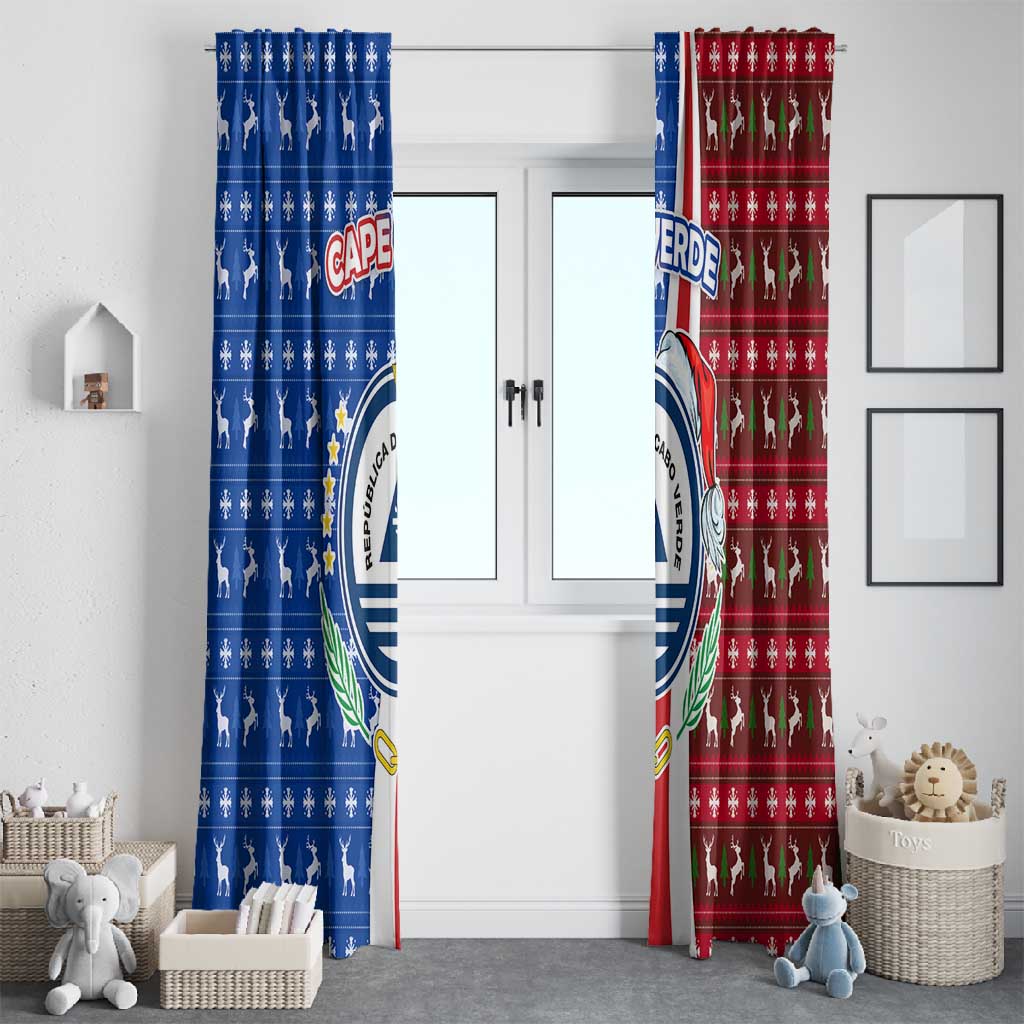 Cape Verde Christmas Window Curtain Festive Pattern Christmas Tree and National Emblem Motif - African Pride
