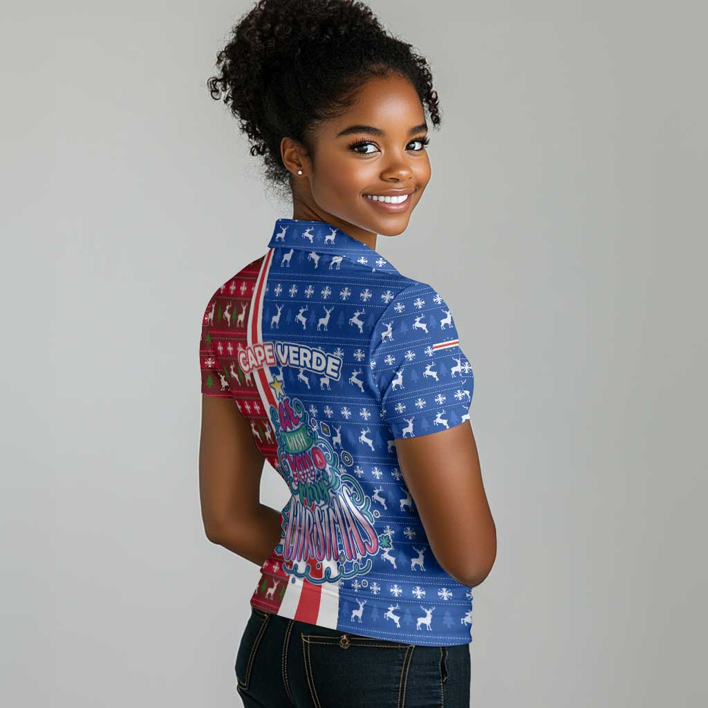 Cape Verde Christmas Women Polo Shirt Festive Pattern Christmas Tree and National Emblem Motif - African Pride