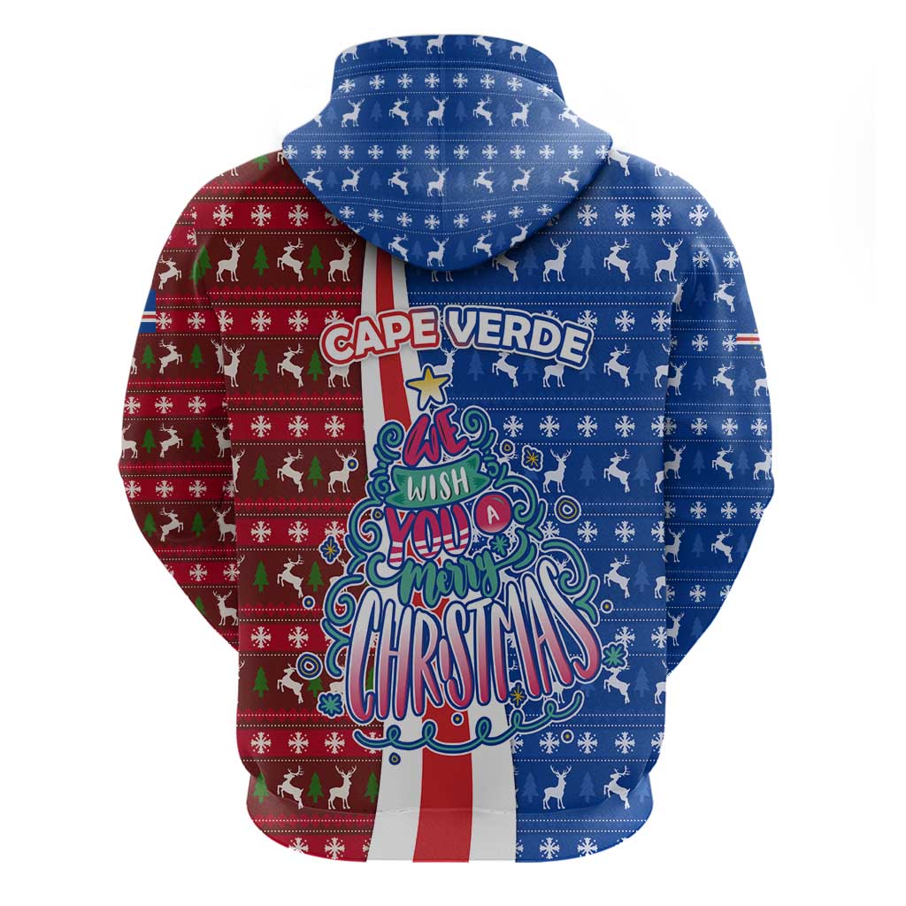 Cape Verde Christmas Zip Hoodie Festive Pattern Christmas Tree and National Emblem Motif - African Pride