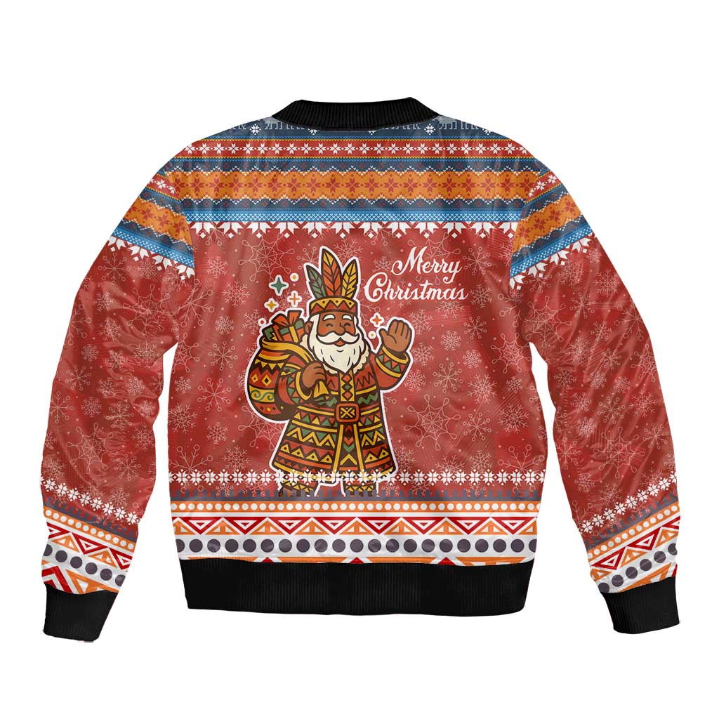Angola Christmas Bomber Jacket Snowflake Pattern Tribal Santa Claus Motif - African Pride