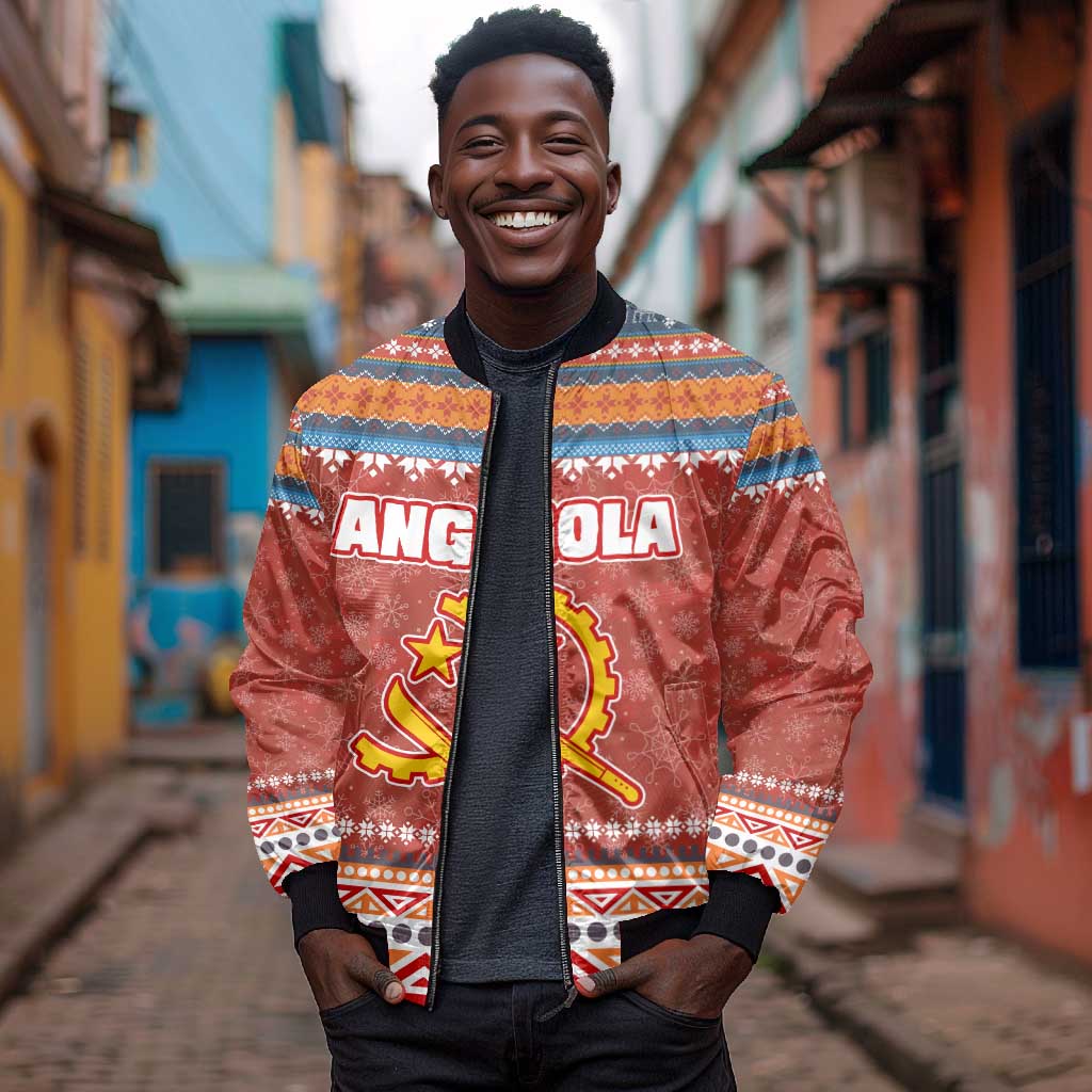 Angola Christmas Bomber Jacket Snowflake Pattern Tribal Santa Claus Motif - African Pride