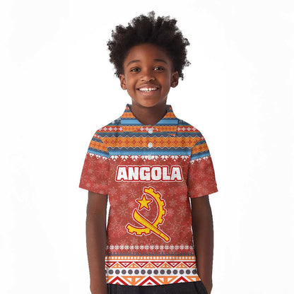 Angola Christmas Kid Polo Shirt Snowflake Pattern Tribal Santa Claus Motif - African Pride