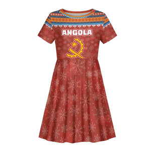 Angola Christmas Kid Short Sleeve Dress Snowflake Pattern Tribal Santa Claus Motif - African Pride