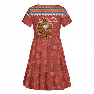 Angola Christmas Kid Short Sleeve Dress Snowflake Pattern Tribal Santa Claus Motif - African Pride