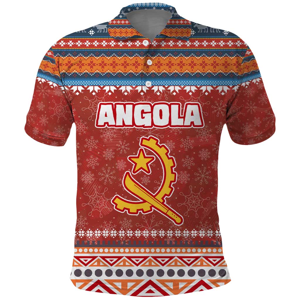 Angola Christmas Polo Shirt Snowflake Pattern Tribal Santa Claus Motif - African Pride