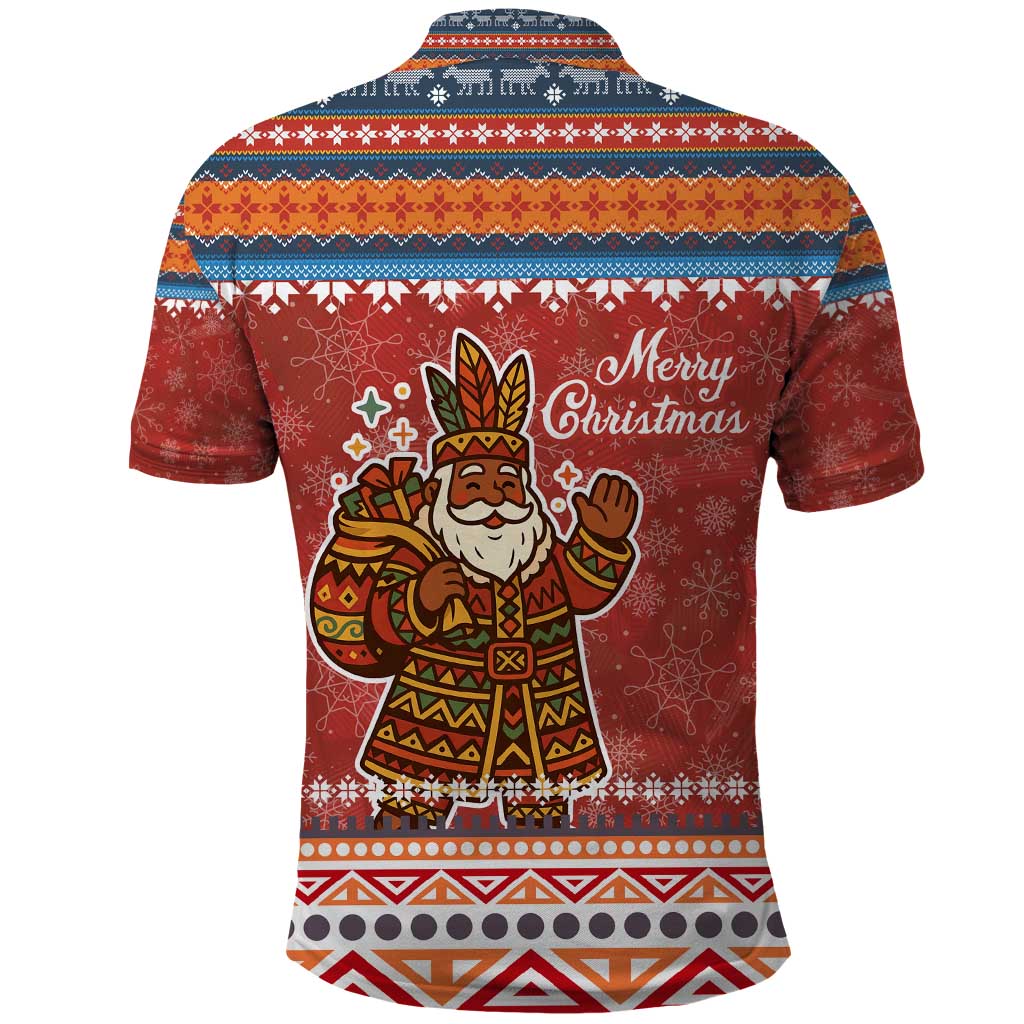 Angola Christmas Polo Shirt Snowflake Pattern Tribal Santa Claus Motif - African Pride
