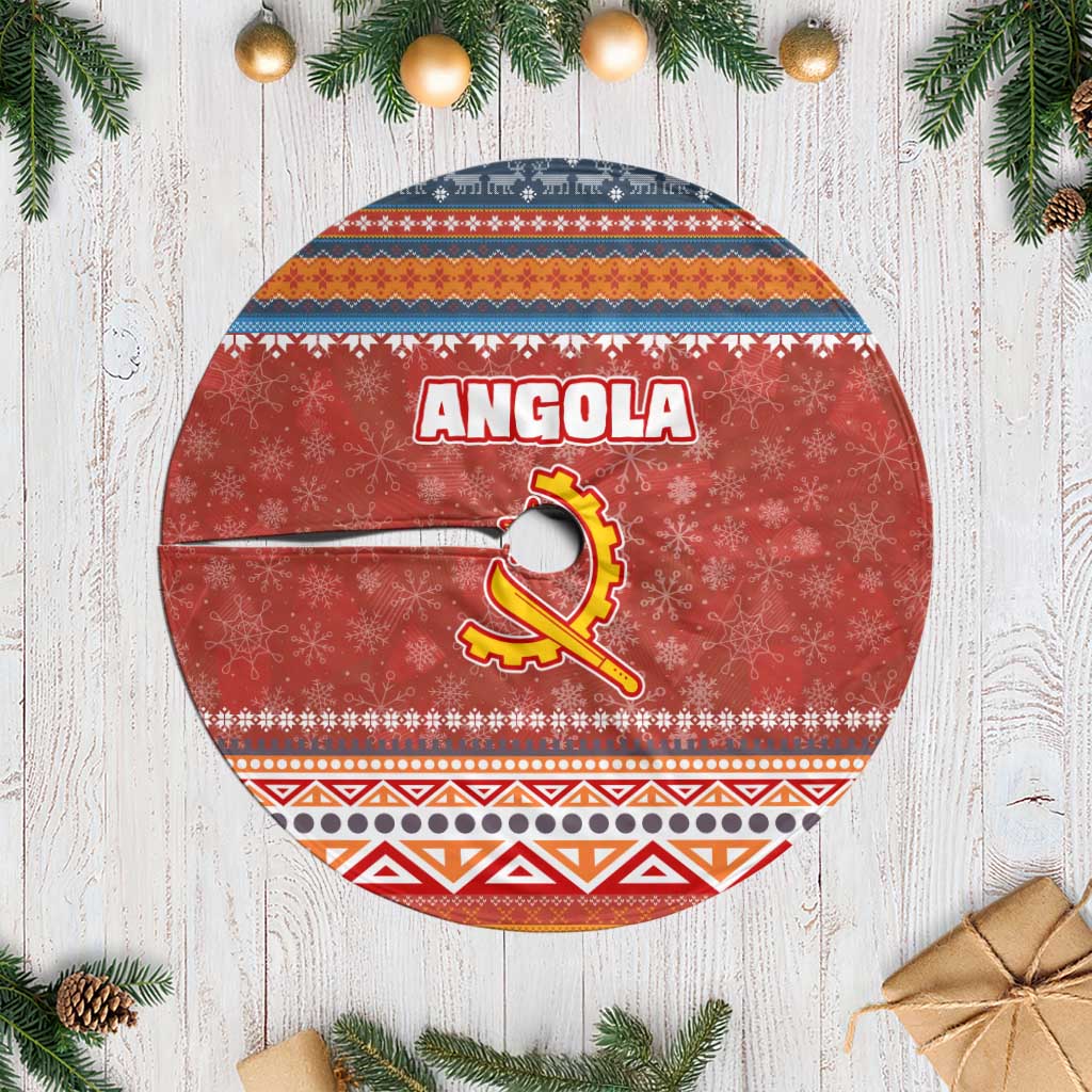 Angola Christmas Tree Skirt Snowflake Pattern Tribal Santa Claus Motif - African Pride