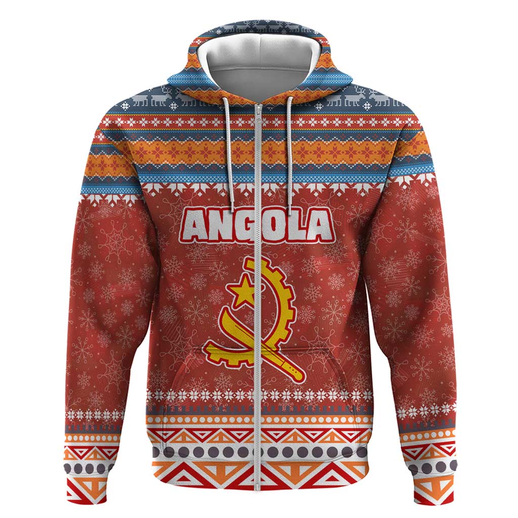 Angola Christmas Zip Hoodie Snowflake Pattern Tribal Santa Claus Motif - African Pride