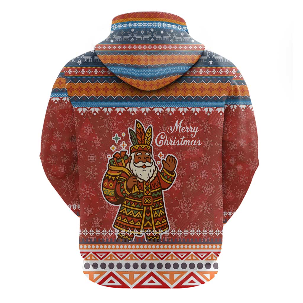 Angola Christmas Zip Hoodie Snowflake Pattern Tribal Santa Claus Motif - African Pride