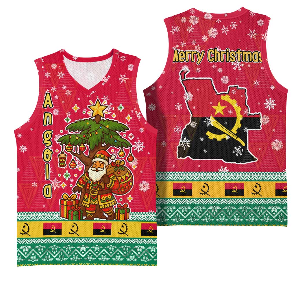 Angola Christmas Basketball Jersey Santa Gifts and National Flag Map Motif TS04