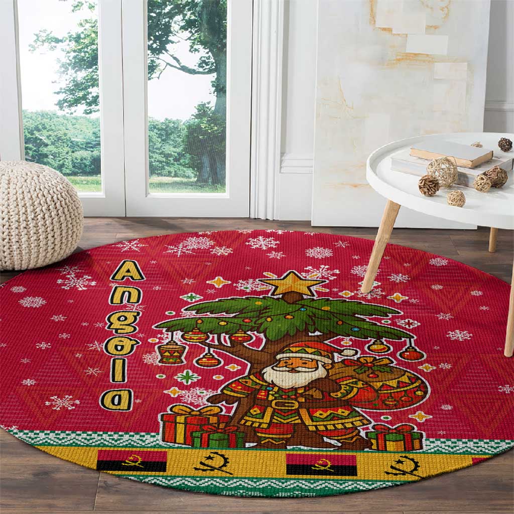 Angola Christmas Round Carpet Santa Gifts and National Flag Map Motif - African Pride