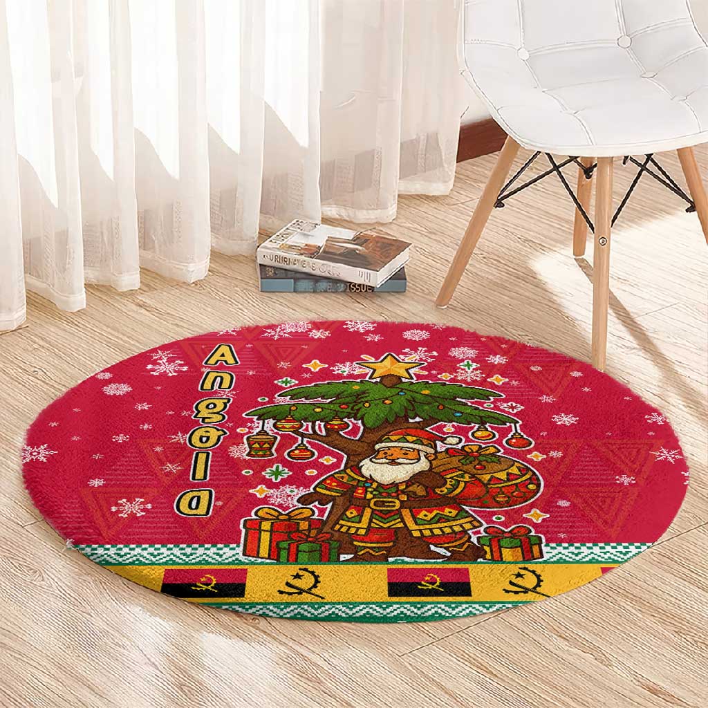 Angola Christmas Round Carpet Santa Gifts and National Flag Map Motif - African Pride