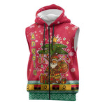 Angola Christmas Sleeveless Zip Hoodie Santa Gifts and National Flag Map Motif - African Pride
