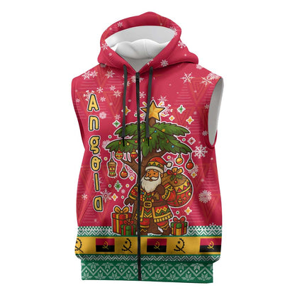 Angola Christmas Sleeveless Zip Hoodie Santa Gifts and National Flag Map Motif - African Pride