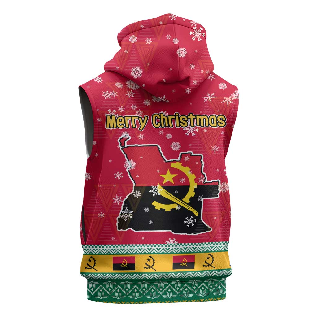 Angola Christmas Sleeveless Zip Hoodie Santa Gifts and National Flag Map Motif - African Pride
