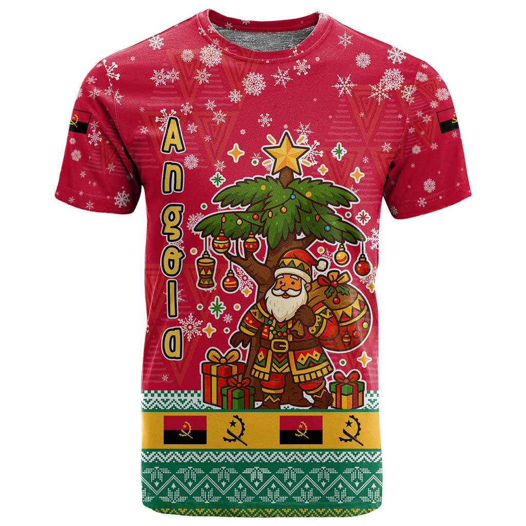 Angola Christmas T shirt Santa Gifts and National Flag Map Motif - African Pride