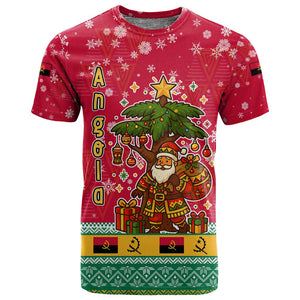 Angola Christmas T shirt Santa Gifts and National Flag Map Motif - African Pride
