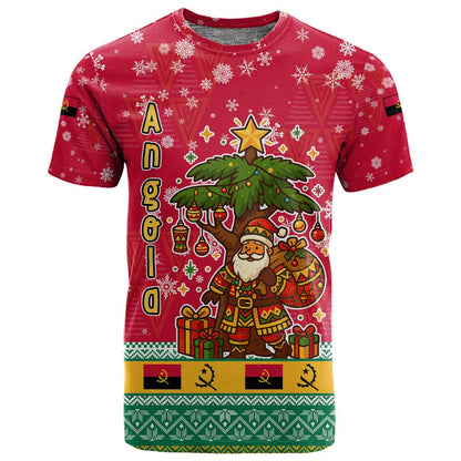 Angola Christmas T shirt Santa Gifts and National Flag Map Motif - African Pride