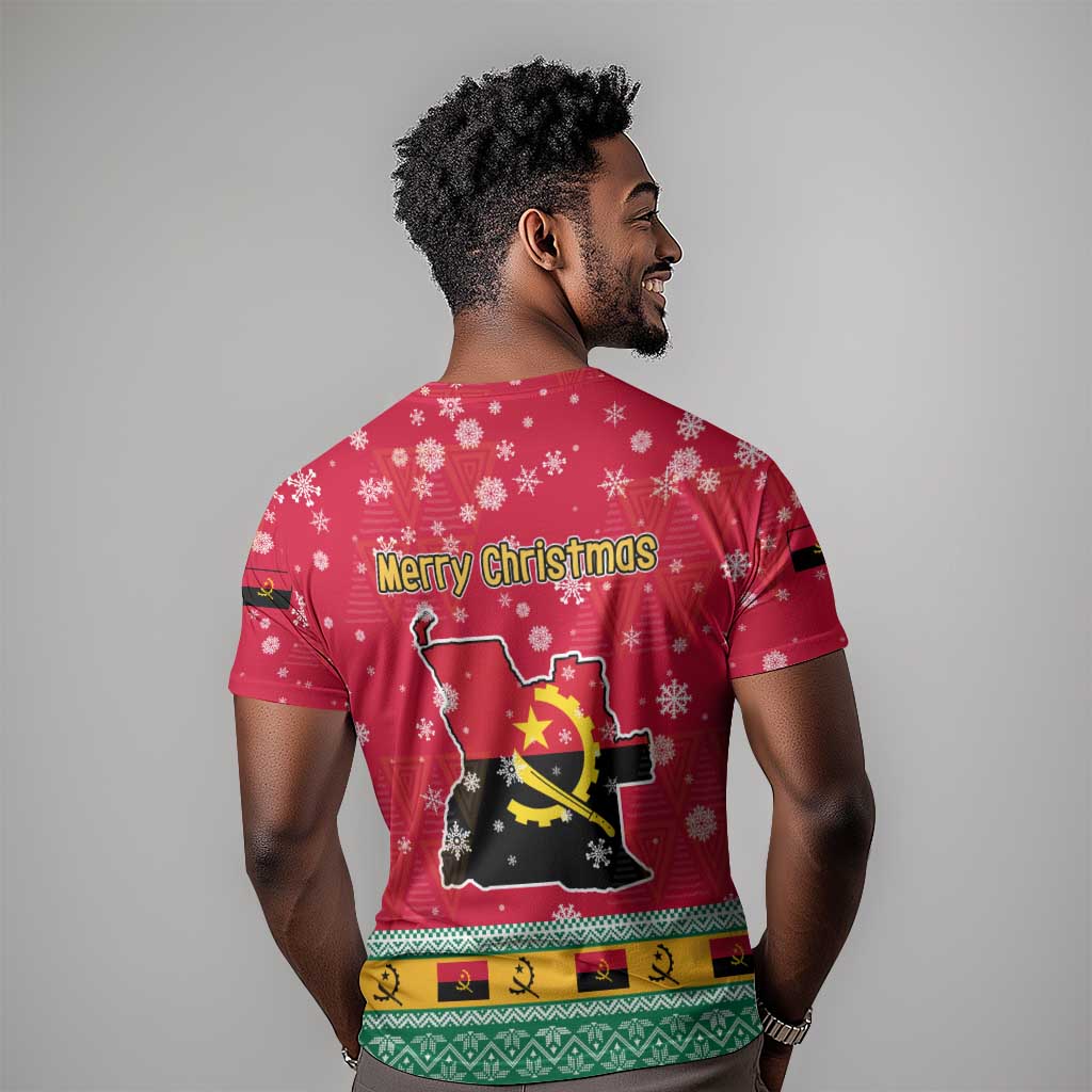 Angola Christmas T shirt Santa Gifts and National Flag Map Motif - African Pride