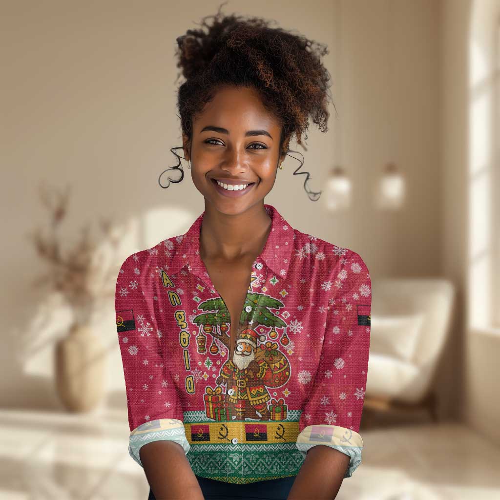Angola Christmas Women Casual Shirt Santa Gifts and National Flag Map Motif - African Pride