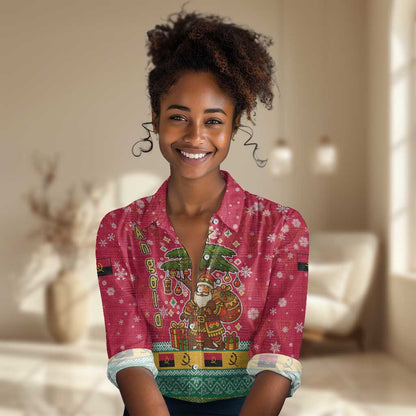 Angola Christmas Women Casual Shirt Santa Gifts and National Flag Map Motif - African Pride