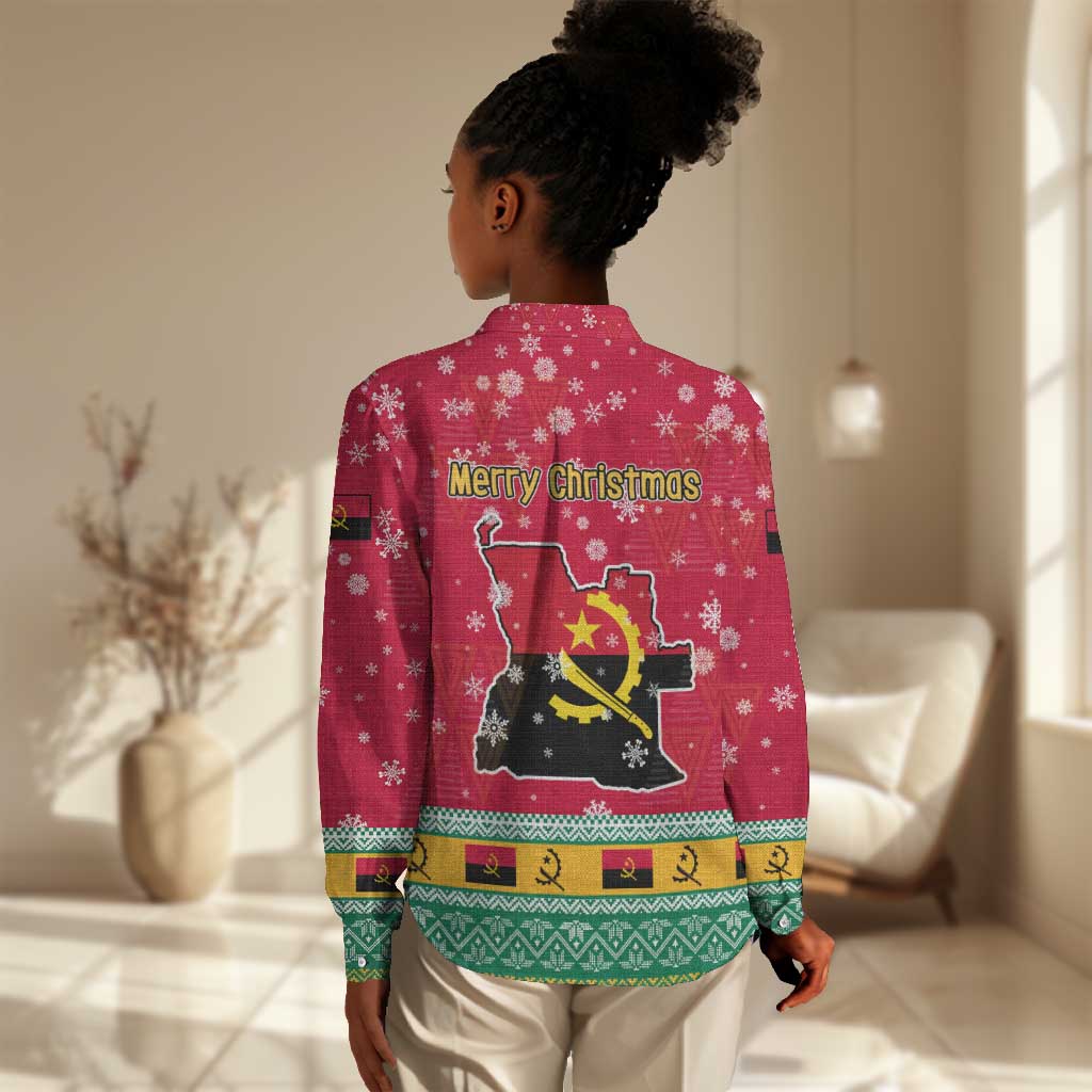 Angola Christmas Women Casual Shirt Santa Gifts and National Flag Map Motif - African Pride