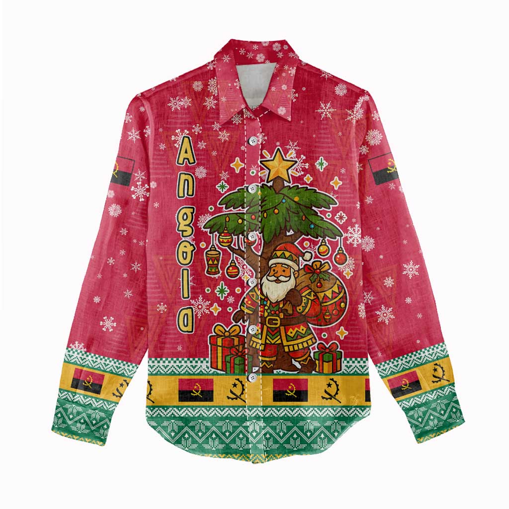 Angola Christmas Women Casual Shirt Santa Gifts and National Flag Map Motif - African Pride