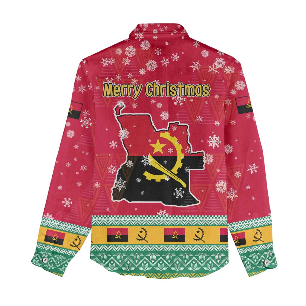 Angola Christmas Women Casual Shirt Santa Gifts and National Flag Map Motif - African Pride