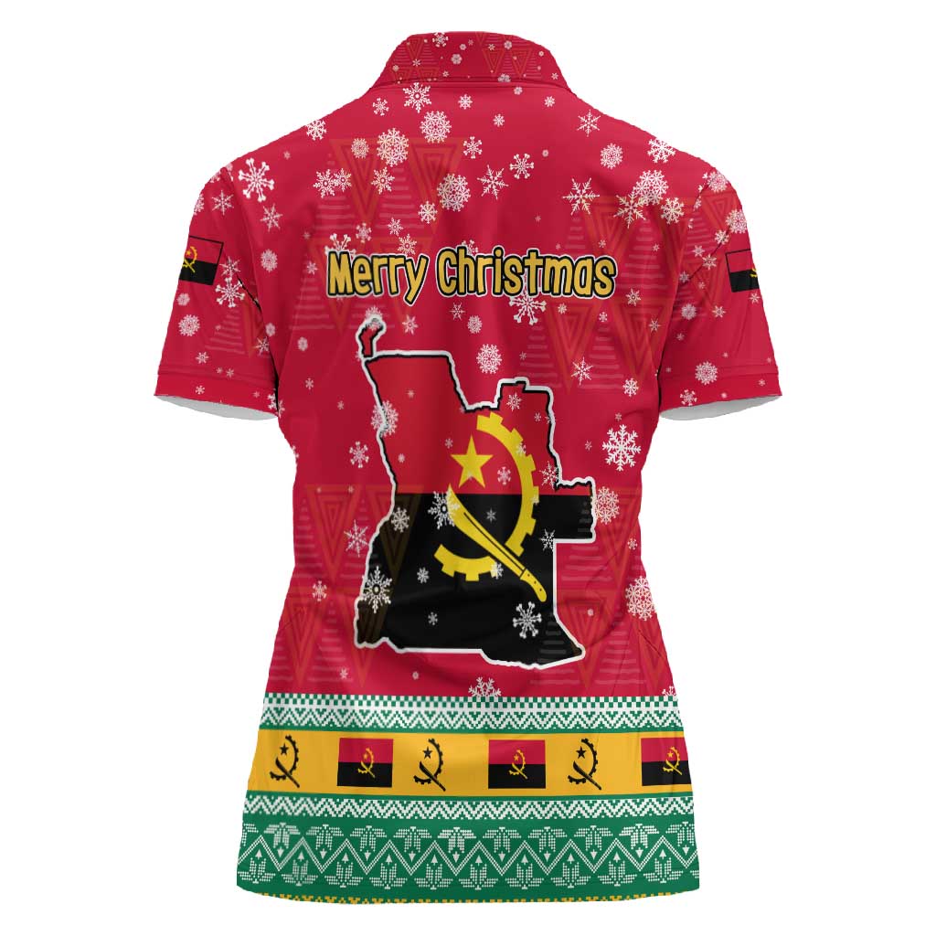 Angola Christmas Women Polo Shirt Santa Gifts and National Flag Map Motif - African Pride