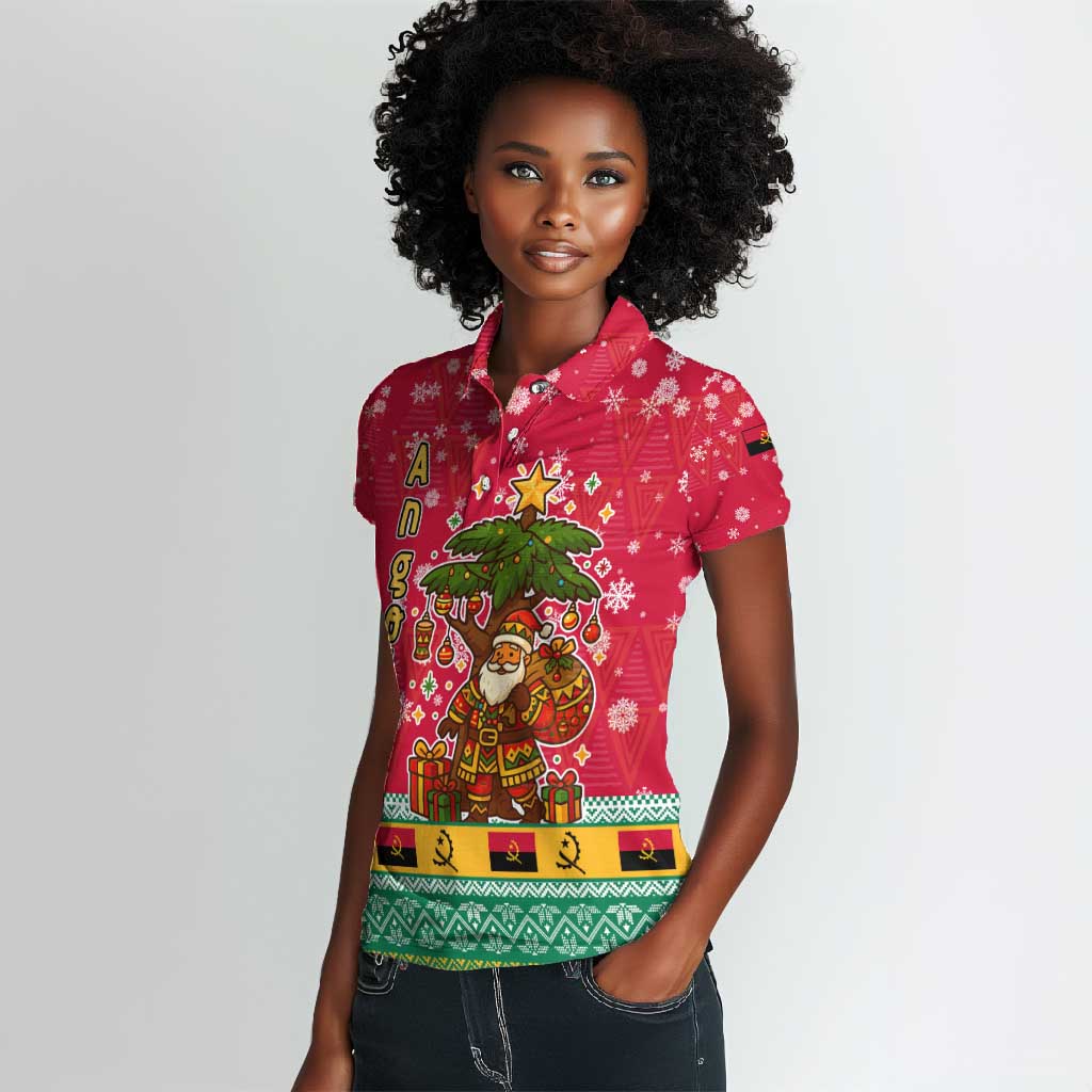 Angola Christmas Women Polo Shirt Santa Gifts and National Flag Map Motif - African Pride