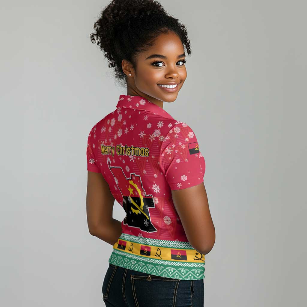 Angola Christmas Women Polo Shirt Santa Gifts and National Flag Map Motif - African Pride