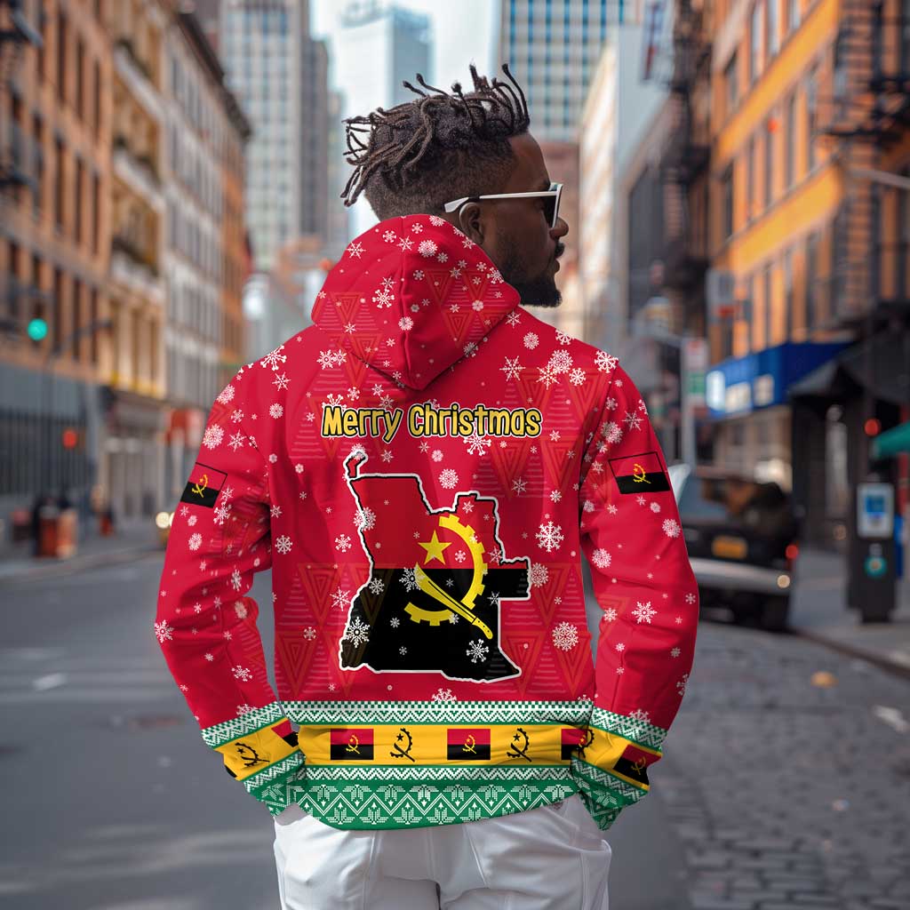 Angola Christmas Zip Hoodie Santa Gifts and National Flag Map Motif - African Pride