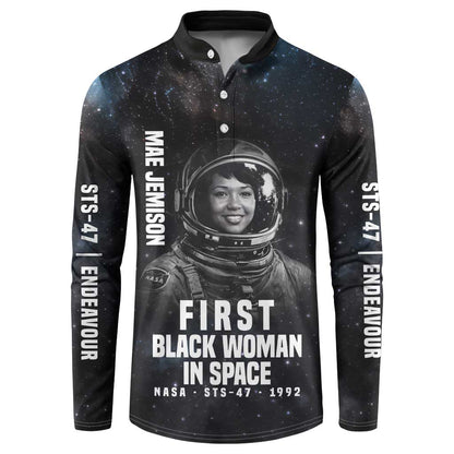 Mae Jemison Button Sweatshirt with NASA Spacesuit Portrait, First Black Woman