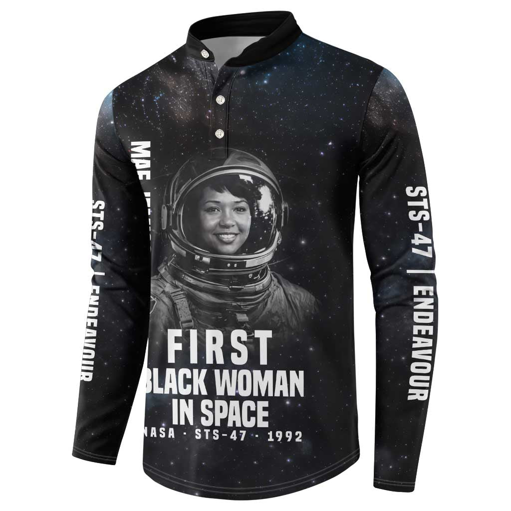 Mae Jemison Button Sweatshirt with NASA Spacesuit Portrait, First Black Woman